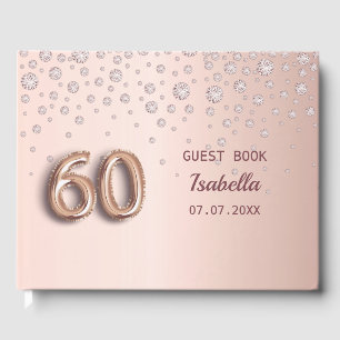60th birthday rose gold blush name glamourous  guest book