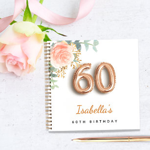 60th birthday rose gold eucalyptus guest book