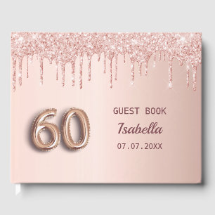60th birthday rose gold glitter monogram name guest book