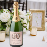 60th birthday rose gold glitter pink balloon style sparkling wine label<br><div class="desc">Elegant, classic, glamourous and girly for a 60th birthday party. Rose gold and blush pink, gradient background. Decorated with rose gold, pink faux glitter drips, paint dripping look. Personalize and add a name. With the text: Happy Birthday. The text is written with a modern dark rose coloured hand lettered style...</div>