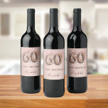 60th birthday rose gold glitter pink balloon style wine label<br><div class="desc">Elegant, classic, glamourous and girly for a 60th birthday party. Rose gold and blush pink, gradient background. Decorated with rose gold, pink faux glitter drips, paint dripping look. Personalize and add a name. With the text: Happy Birthday. The text is written with a modern dark rose coloured hand lettered style...</div>