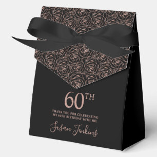 60th Birthday Rose Gold Glitter Roses Thank You Favor Box