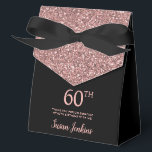 60th Birthday Rose Gold Glitter Thank You Favor Box<br><div class="desc">This fabulous modern 60th Birthday Rose Gold Glitter Thank You favor box with sparkling rose gold glitter, the birthday girl's name in a trendy script font, and tied with an elegant black bow would be perfect for your event. It would be great for a candy station, on a thank you...</div>