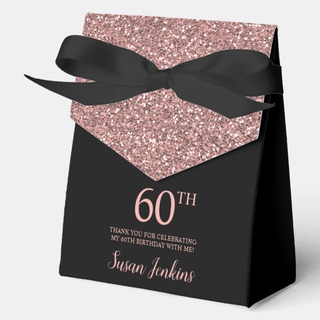 60th Birthday Rose Gold Glitter Thank You Favor Box (Front)