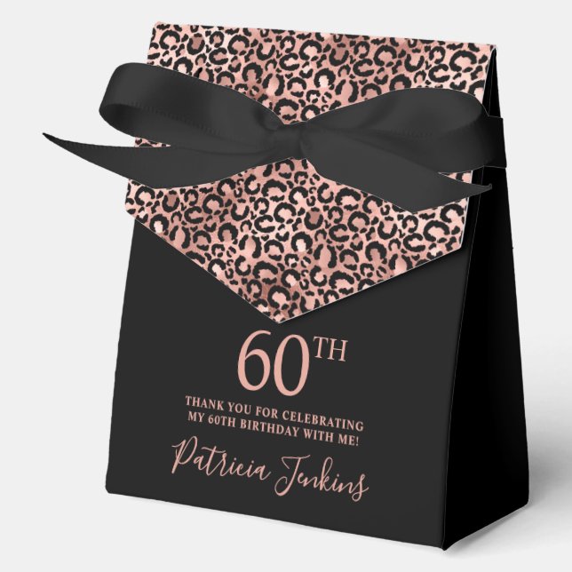 60th Birthday Rose Gold Leopard Print Thank You  Favor Box (Front)