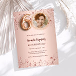 60th Birthday rose gold photo stars Invitation<br><div class="desc">A modern,  stylish photo invitation for a 60th birthday party.  A rose gold gradient background,  decorated with stars. Personalize and add your party details.</div>