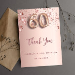 60th birthday rose gold pink stars thank you card<br><div class="desc">A thank you card for a 60th birthday. A rose gold gradient background colour. With rose gold dripping shining stars. On front: number 60 written with a balloon style font, large dark rose gold coloured hand lettered script and the text: Thank You, your text, title and a date. Back: Personalize...</div>