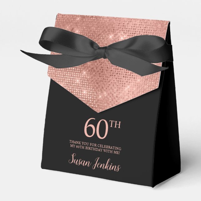 60th Birthday Rose Gold Thank You Favor Box (Front Side)