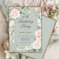 60th Birthday Sage Green Gold Watercolor Floral In