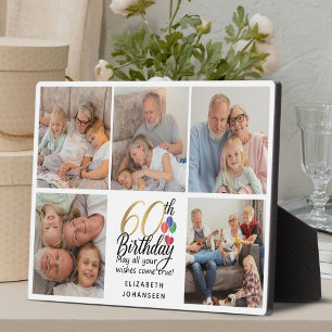 60th Birthday Script Photo Collage Modern Keepsake Plaque