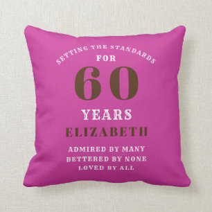 60th Birthday Setting Standards Add Your Name Pink Throw Pillow