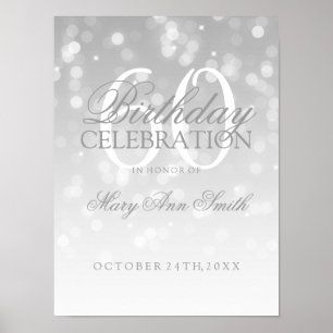 60th Birthday Silver Bokeh Sparkle Lights Poster