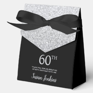60th Birthday Silver Glitter Thank You Favor Box