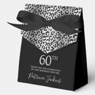 60th Birthday Silver Leopard Print Thank You Favor Box
