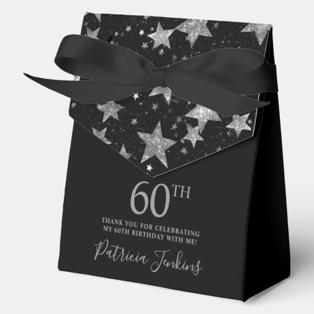 60th Birthday Silver Stars Thank You  Favor Box (Front)