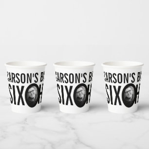 60th Birthday six oh custom name photo black white Paper Cups