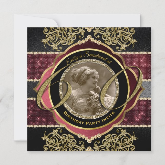 60th Birthday Sixtieth Gold Ruby Gems Photo Frame Invitation (Front)