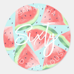 60th Birthday Sixty and fabulous Watermelon Summer Classic Round Sticker