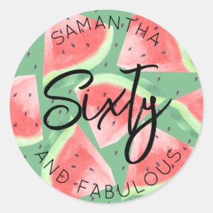 60th Birthday Sixty and fabulous Watermelon Summer Classic Round Sticker
