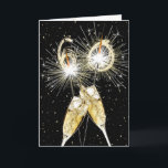 60th Birthday Sparklers and Champagne Toast Card<br><div class="desc">Party sparklers with gold confetti and glasses of bubbly for a 60th birthday.
The black background colour can be changed.
The inside text is editable.</div>