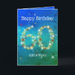 60th Birthday - Star Numbers - Blue Green - Age 60 Card<br><div class="desc">60th Birthday Card - Blue Green Textured Gradient Design, with 60 in White, Gold and Red Stars. 60 in Stars - Age Number - Sixtieth Birthday Card - Blue Green Gradient Texture Background - Customizable Text. Blue Green card with stars number design - the number "60" created with yellow, red...</div>