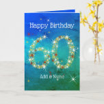 60th Birthday - Star Numbers - Blue Green - Age 60 Card<br><div class="desc">60th Birthday Card - Blue Green Textured Gradient Design, with 60 in White, Gold and Red Stars. 60 in Stars - Age Number - Sixtieth Birthday Card - Blue Green Gradient Texture Background - Customizable Text. Blue Green card with stars number design - the number "60" created with yellow, red...</div>