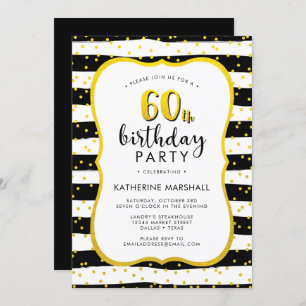 60th Birthday Striped Gold and Black Invitation