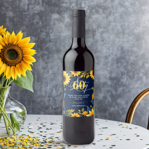 60th Birthday Sunflower Rustic Wine Label