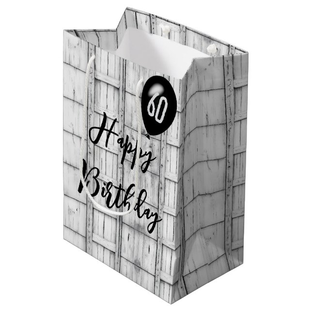 60th Birthday Symmetrical Rustic Wood Pattern Medium Gift Bag (Front Angled)