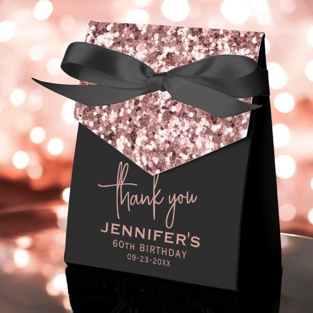 60th Birthday Thank You Rose Gold Glitter Script Favor Box (Creator Uploaded)