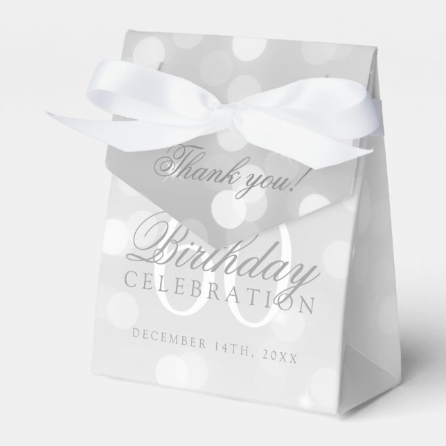 60th Birthday Thank You Silver Bokeh Sparkle Light Favor Box (Front Side)
