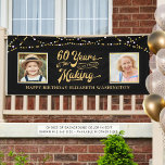 60th Birthday Then & Now Photos Black Gold Lights Banner<br><div class="desc">Celebrate a 60-year-old and/or welcome party guests with this editable black and gold banner sign featuring 2 photos (perhaps Then and Now pictures) and a retro typography design stating 60 YEARS IN THE MAKING that incorporates their birth year within the design. Personalize with your message/greeting at the bottom. COLOR CHANGE:...</div>