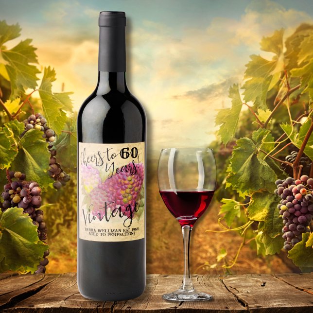 60th Birthday Vintage Customizable Wine Label (Creator Uploaded)