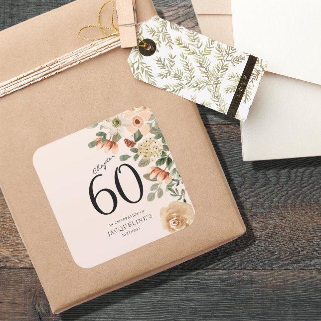 60th Birthday Vintage Floral Square Sticker (60th Birthday Vintage Floral Square Sticker
)