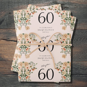 60th Birthday Vintage Floral Wrapping Paper Sheet
