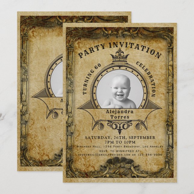 60th Birthday Vintage Retro Photo Surprise Party Invitation (Front/Back)