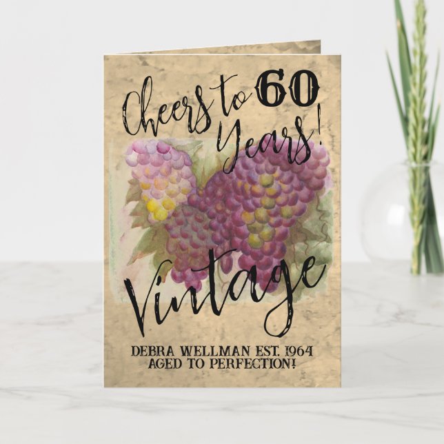 60th Birthday Vintage Wine Themed Greeting Card (Front)