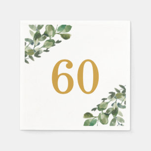 60th Birthday Watercolor Eucalyptus  Napkin