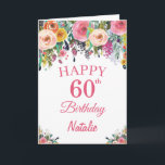 60th Birthday Watercolor Floral Flowers Pink Card<br><div class="desc">60th Birthday Watercolor Floral Flowers Pink Card with personalized name and age. For further customization,  please click the "Customize it" button and use our design tool to modify this template.</div>