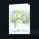 60th Birthday White Daisy Garden Card<br><div class="desc">Close-up of white daisies in a country meadow with a watercolor abstract frame on white for a 60th birthday
The inside text can be changed.</div>