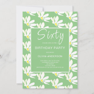 60th Birthday White Floral Botanical Invitation