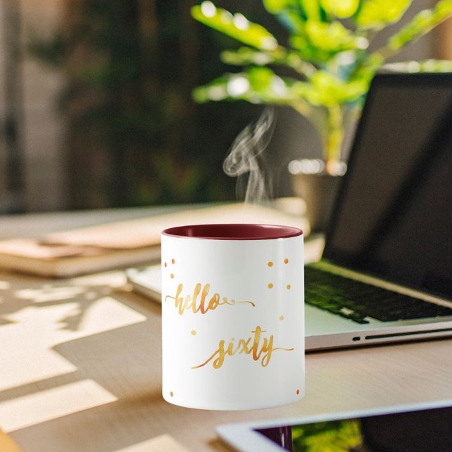 60th birthday white gold hello sixty mug (Creator Uploaded)