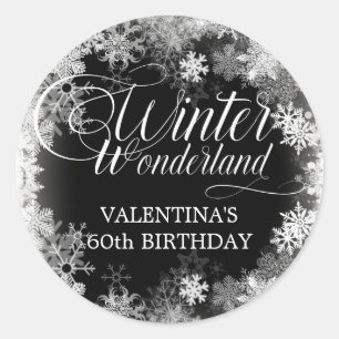 60th Birthday Winter Wonderland Snowflake Favour Classic Round Sticker