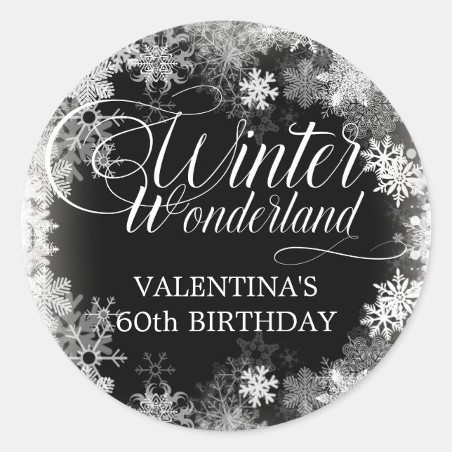 60th Birthday Winter Wonderland Snowflake Favour Classic Round Sticker (Front)