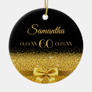 60th birthday with a chic golden bow on black ceramic ornament
