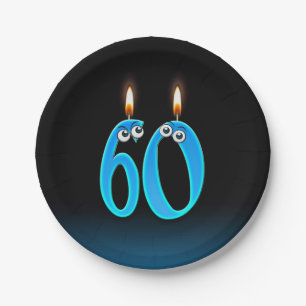 60th Birthday with lit candle numbers Paper Plate