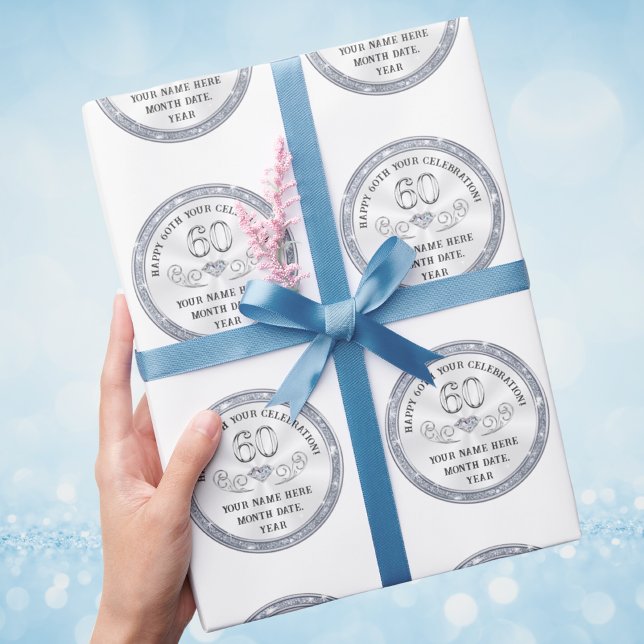 60th Birthday Wrapping Paper Roll, or ANY Occasion (60th birthday wrapping paper. Wrapping paper 60th birthday. 60th anniversary gift ideas. Church.)