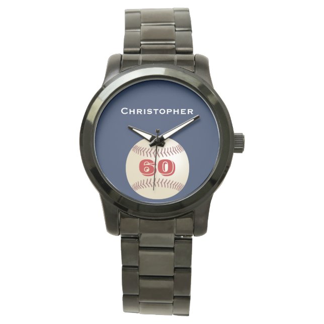 60th Birthday Wrist Watch, Personalized, Baseball Watch (Front)