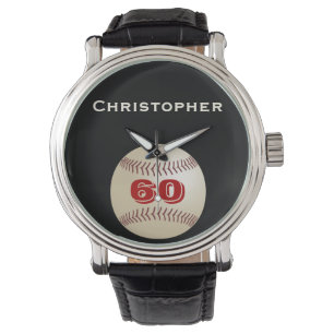 60th Birthday Wrist Watch, Personalized, Baseball Watch