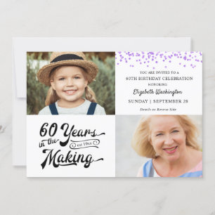60th Birthday YEARS IN THE MAKING Purple Confetti Invitation